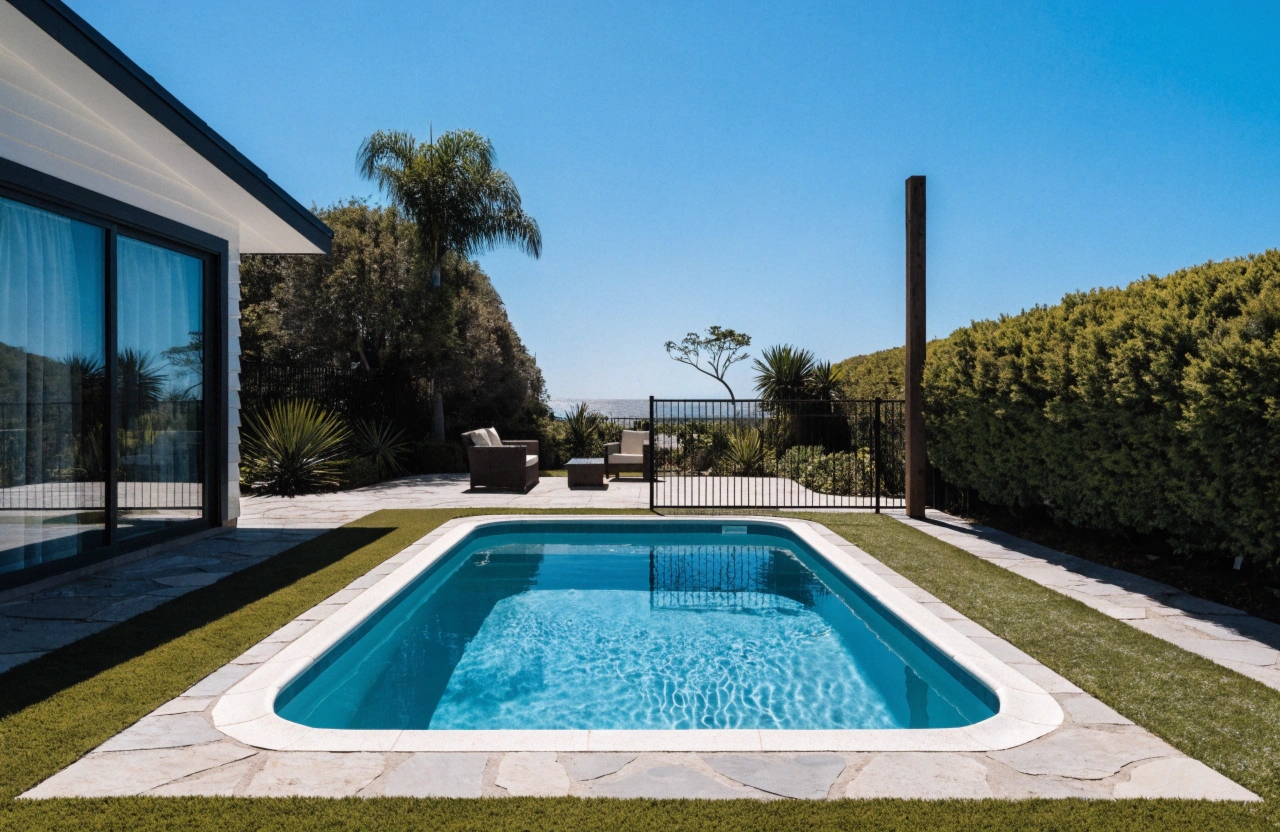 Backyard pool surround with artificial grass at a Central Coast residential property