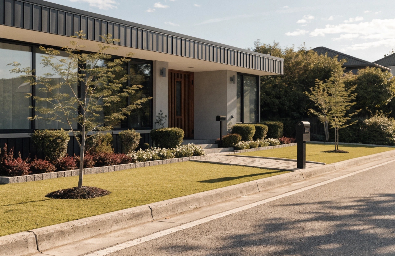 Australian coastal home front yard with artificial grass and kerb appeal