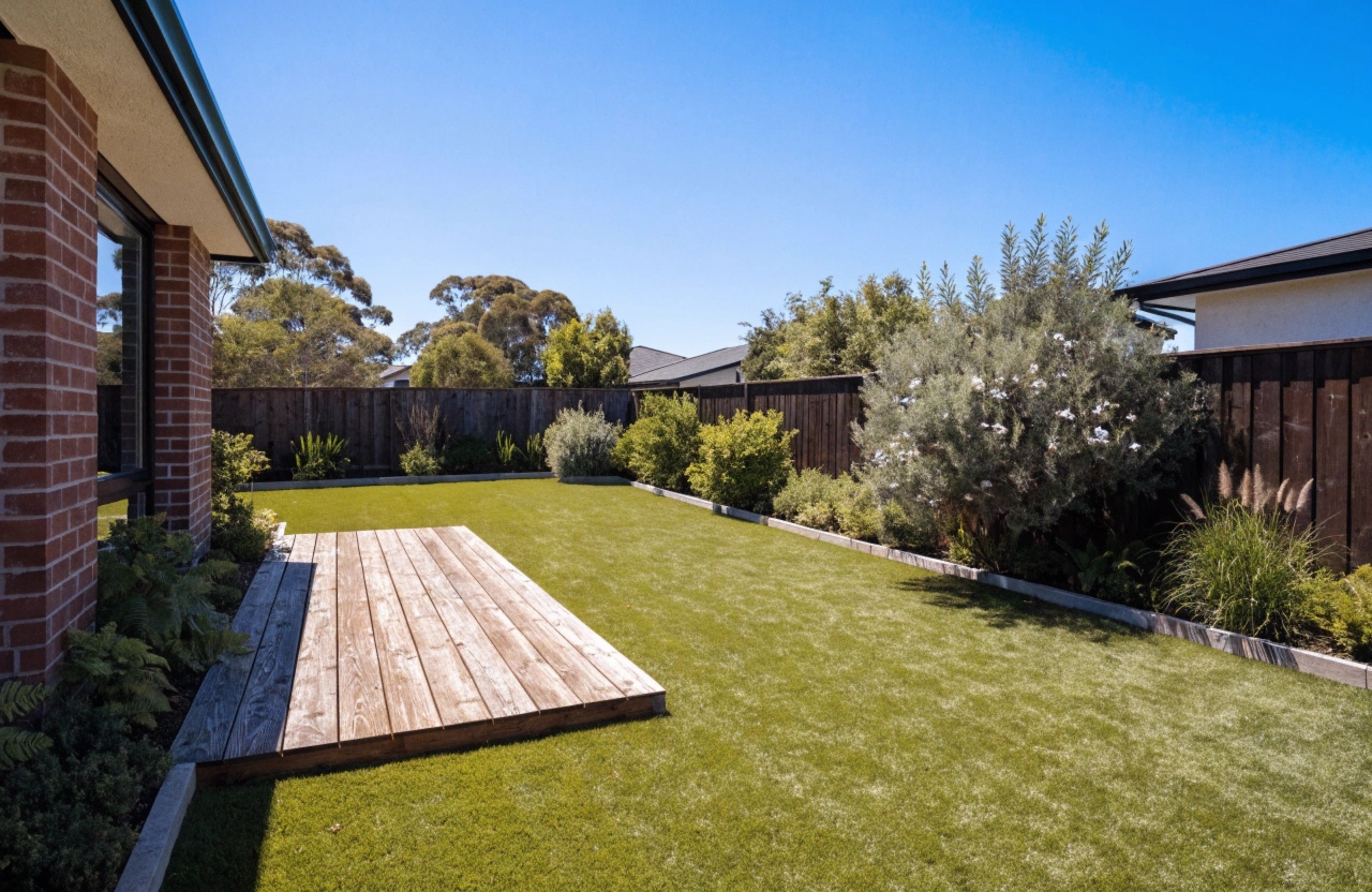 Lush synthetic grass backyard at a contemporary Australian residential property